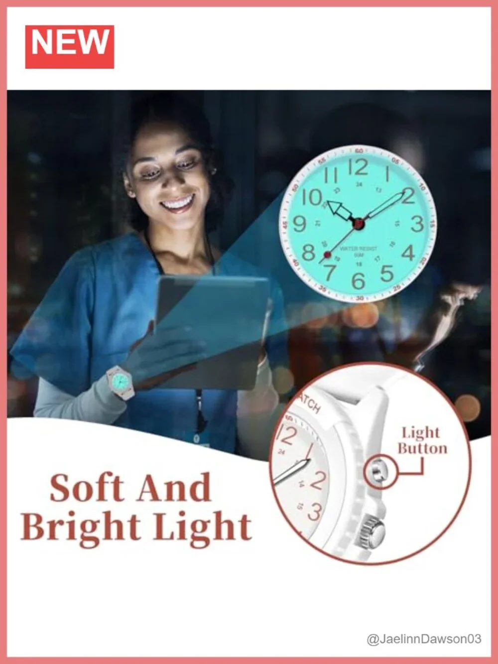 Women's Analog Watch Easy Read Night Light 50M Waterproof Nurse